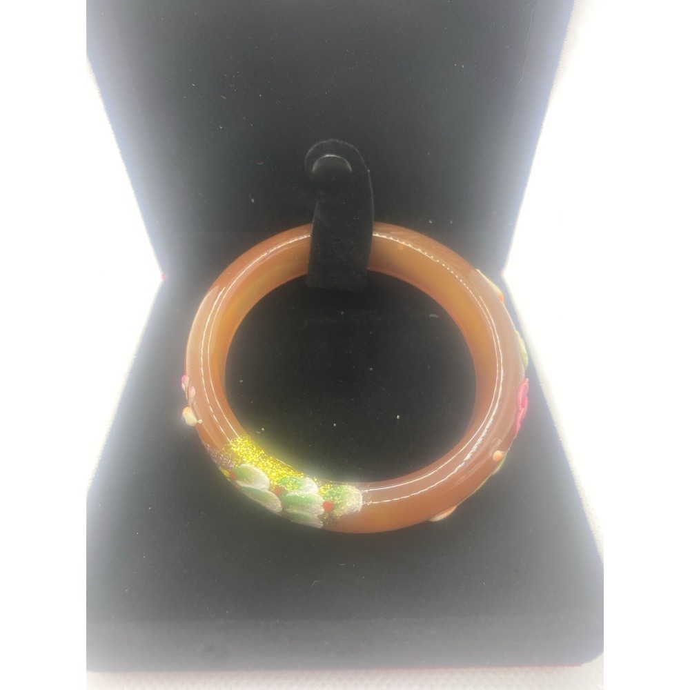 Agate Natural Hand Painted Peacock Bangle Bracelet-Small